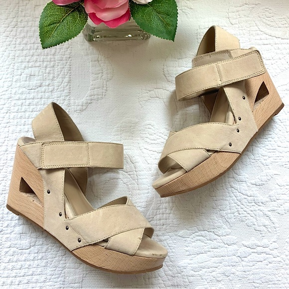 Eileen Fisher Leather Wooden Cut Out Clog Wedge 5 5.5 - Picture 1 of 16